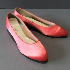 VINTAGE UPSTAGE PINK CORAL SATIN BALLET FLATS BARBIECORE BRIDAL FORMAL SIZE 8.5M